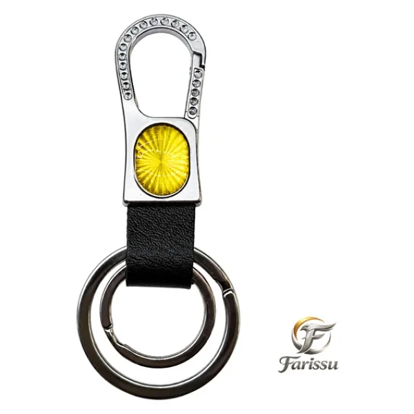 Premium Taşlı Karabina Kancalı Deri Anahtarlık - Sarı Reflektörlü & Çift Halkalı - Görsel 5