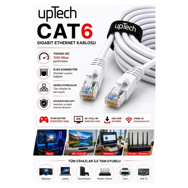 Uptech Cat6 Ethernet Kablosu 15 Metre Rj45 Lan İnternet Modem Router Bilgisayar Kablosu - Görsel 5