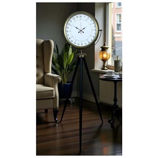 Eskitme 24 Saat Göstergeli Özel Tasarım Tripod Ayaklı Saat - Görsel 3