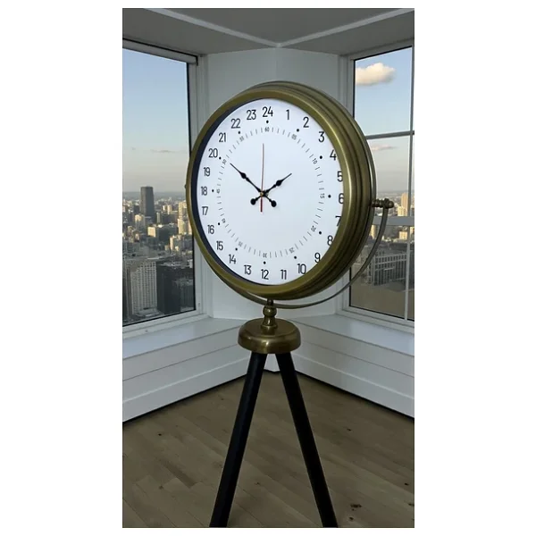 Eskitme 24 Saat Göstergeli Özel Tasarım Tripod Ayaklı Saat - Görsel 4