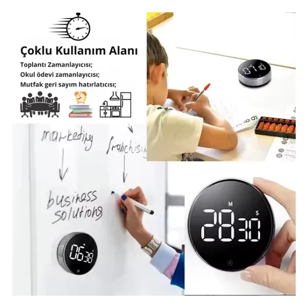 Polham Şarjlı Dijital Zamanlayıcı Kronometre, Spor,Yemek,Ders Çalışmak Için Geri Sayım Saati, Alarmlı - Görsel 4