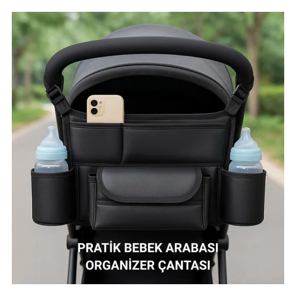 Polham Pratik 8 Bölmeli Çok Fonksiyonlu Bebek Arabası İçin Organizer Çanta, Biberen, Bez, Telefon Tutucu Çanta - Görsel 3