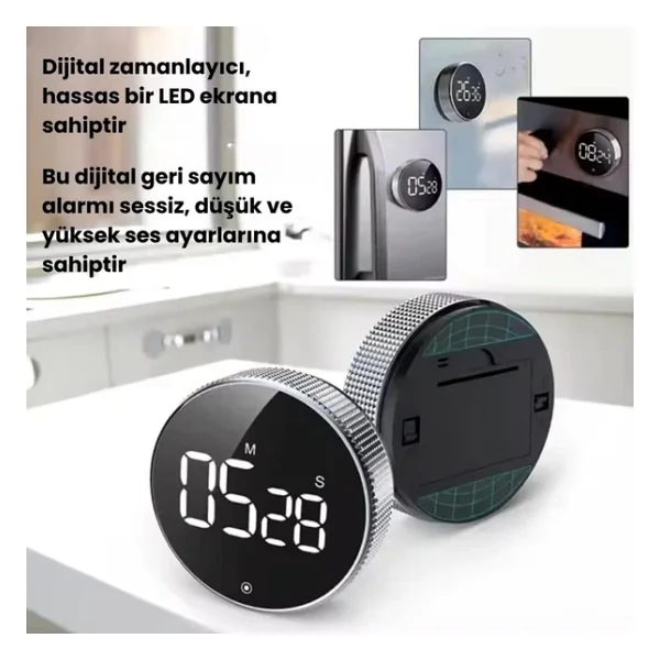 Polham Şarjlı Dijital Zamanlayıcı Kronometre, Spor,Yemek,Ders Çalışmak Için Geri Sayım Saati, Alarmlı - Görsel 6