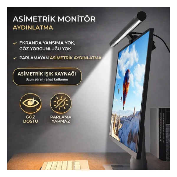 Polham Profesyonel 50 Cm Ayarlanabilir LED Monitör Işığı, Göz Korumalı Renk Sıcaklığı Ayarlı Alüminyum Monitör Lambası - Görsel 4