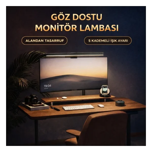 Polham Profesyonel 50 Cm Ayarlanabilir LED Monitör Işığı, Göz Korumalı Renk Sıcaklığı Ayarlı Alüminyum Monitör Lambası - Görsel 5