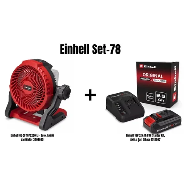 Einhell Set-78(Einhell Ge-Cf 18/2200 Li Akülü Vantilatör+Einhell 18v 2,5 Ah Pxc Starter Kit, Akü & Şarj Cihazı) - Görsel 6