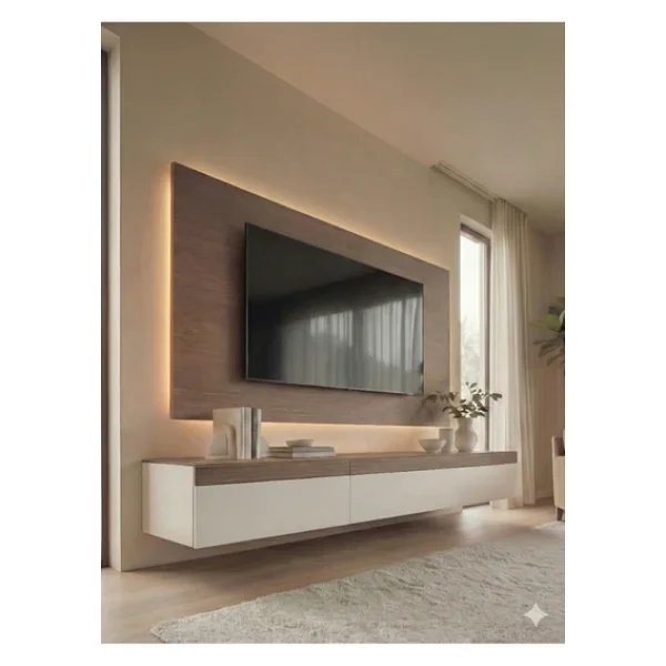 Platinreyon Purelıne Ledli Duvar TV Ünitesi 180 Cm Ceviz Beyaz - Görsel 6