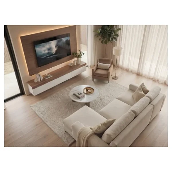 Platinreyon Purelıne Ledli Duvar TV Ünitesi 180 Cm Ceviz Beyaz - Görsel 8