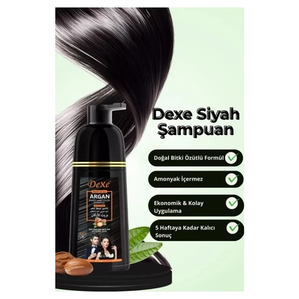 Dexe Bitki Serisi Argan Yağlı Beyaz Kapatıcı Şampuan Boya 420 Ml Siyah - Görsel 4