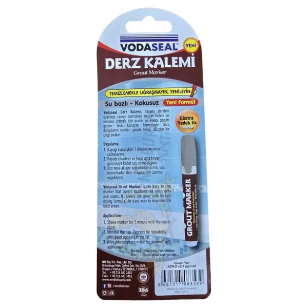 Vodaseal Kokusuz Ve Suya Dayanıklı Derz Yenileme Kalemi - Gri - Görsel 4
