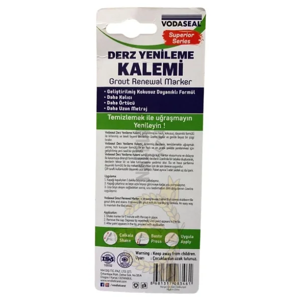 Vodaseal Kokusuz Ve Suya Dayanıklı Derz Yenileme Kalemi - Beyaz - Görsel 4