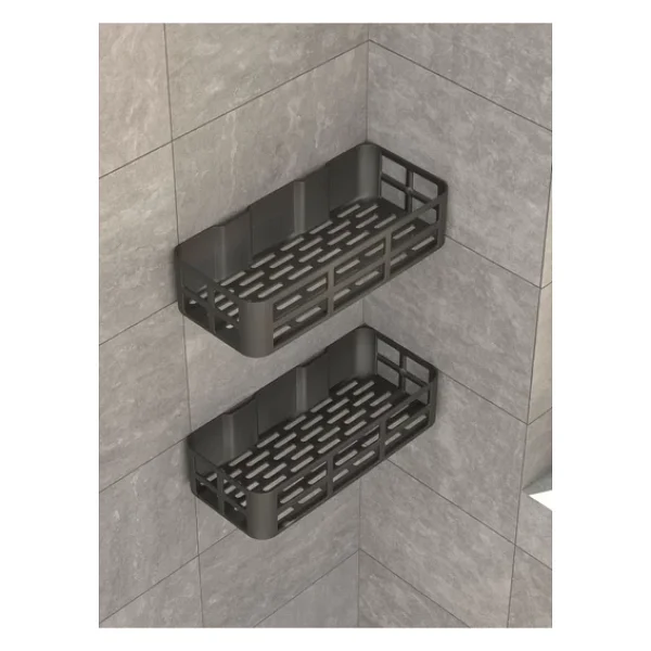 3 Lü Banyo Düzenleyici Organizer Şampuanlık Havlupan Askısı Havluluk Siyah Banyo Duş Mutfak Rafı - Görsel 7