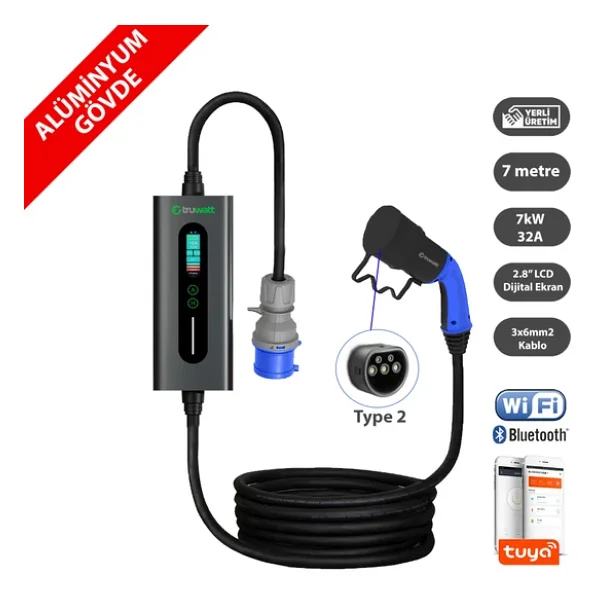 Truwatt Zta307 Taşınabilir Elektrikli Araç Şarj Cihazı 32a/7kw/220v (7 METRE) - Görsel 6