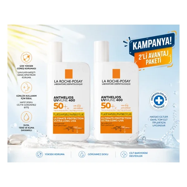 La Roche-Posay Anthelios Uvmune 400 Invisible Fluid 50 Ml 2 Adet 50 Faktör Güneş Kremi - Görsel 6