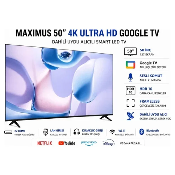 Maximus Uha 50 M9p 4K Ultra HD 50" 127 Ekran Uydu Alıcılı Google Smart LED TV - Görsel 5