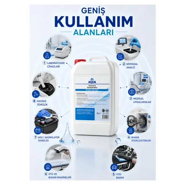 Aqua Med 5000 Ml Deiyonize Su Laboratuvar Temizlik Akü Ütü Radyatör Suyu Hijyenik Dezenfekte Temizleyici Saf Distile Su Kireç Önleyici Temizleyici - Görsel 2