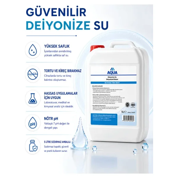 Aqua Med 5000 Ml Deiyonize Su Laboratuvar Temizlik Akü Ütü Radyatör Suyu Hijyenik Dezenfekte Temizleyici Saf Distile Su Kireç Önleyici Temizleyici - Görsel 3