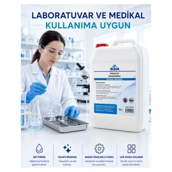 Aqua Med 5000 Ml Deiyonize Su Laboratuvar Temizlik Akü Ütü Radyatör Suyu Hijyenik Dezenfekte Temizleyici Saf Distile Su Kireç Önleyici Temizleyici - Görsel 4