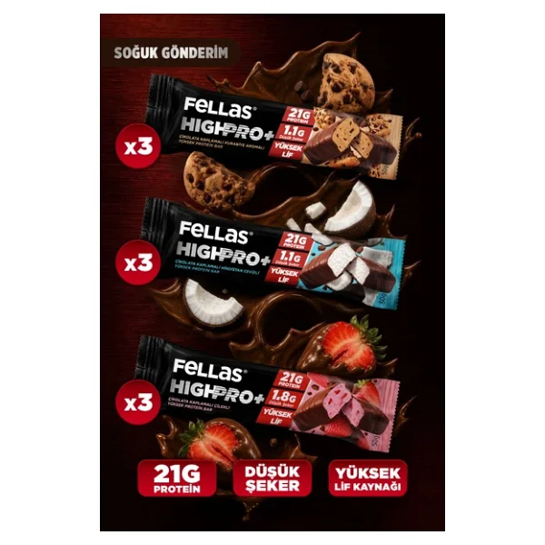 Fellas Çikolata Kaplı Highpro Protein Bar 50gr Karma Kutu ( 3 X 3) - Görsel 3