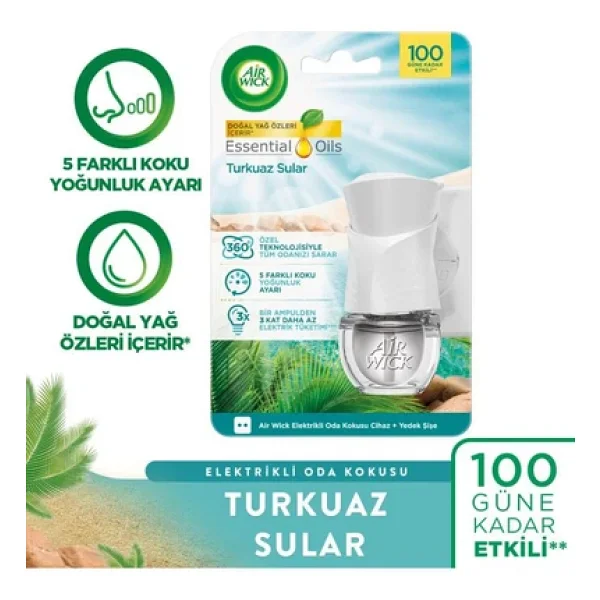 Air Wick Elektrikli Kit Oda Kokusu Turkuaz Sular 100 Gün Etkili Doğal Yağ Özleri İçerir - Görsel 3