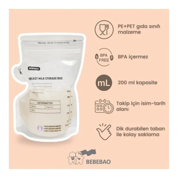 Bebebao 200 Ml 10'lu Anne Sütü Saklama Poşeti - Görsel 4