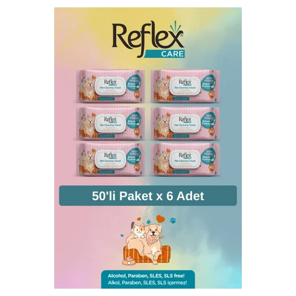 Reflex Care Evcil Hayvanlar İçin Çok Amaçlı Hijyenik Temizleme Mendili 50'li X 6 Adet - Görsel 4