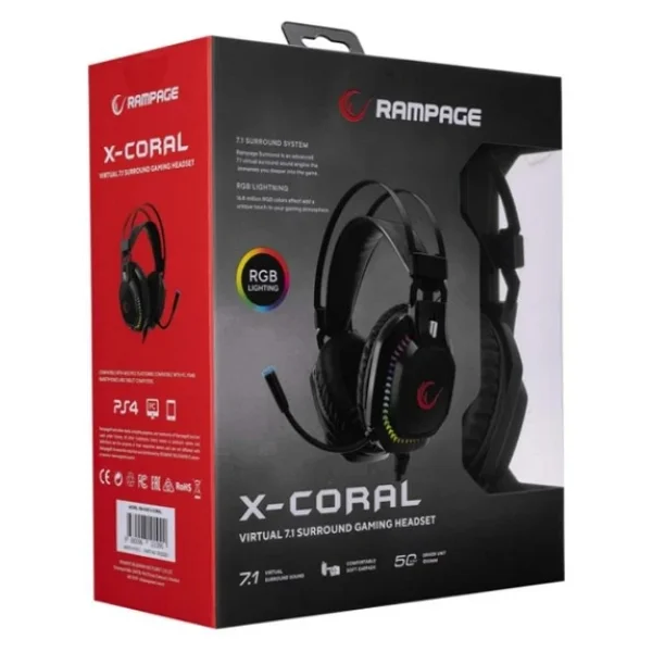 Rampage X-Coral Rm-K48 RGB 7.1 USB Kablolu Kulak Üstü Oyuncu Kulaklığı - Görsel 5