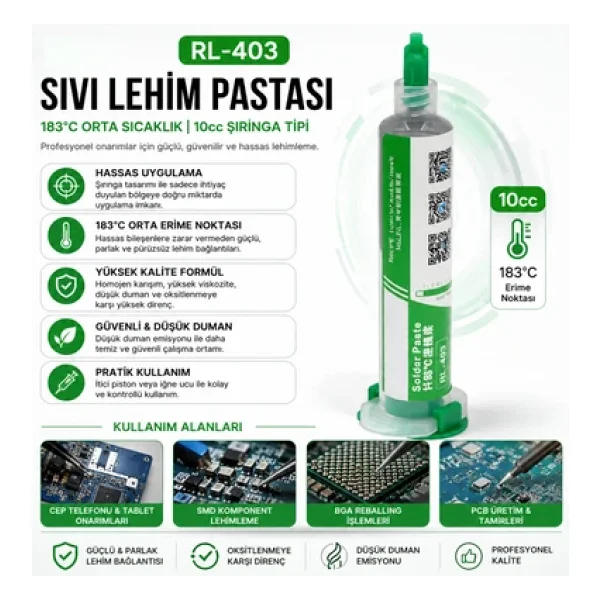 Rl-403 Şırınga Tipi Sıvı Lehim Pastası 183 Derece 10 Cc Telefon Tamir - Görsel 5