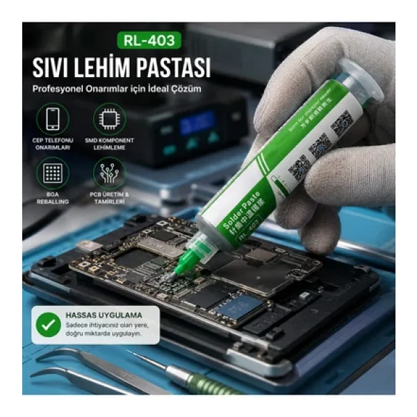 Rl-403 Şırınga Tipi Sıvı Lehim Pastası 183 Derece 10 Cc Telefon Tamir - Görsel 4