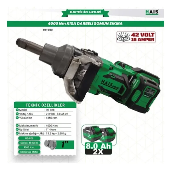 Hais Pro Rb-828 21 V Profesyonel Darbeli Kısa Namlu Somun Sıkma Makinesi - Görsel 4