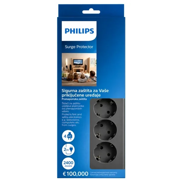 Philips Spn3140a/62 4'lü Akım Korumalı Priz, 2400 Joule, 2 M Kablo, Çocuk Korumalı, Anahtarlı, Gri - Görsel 8