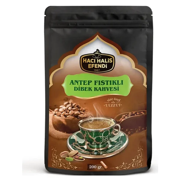 Hacı Halis Efendi Antep Fıstıklı Dibek Kahvesi 200 Gr Gerçek Fıstık Parçacıklı Yumuşak İçimli Gurme Karışım - Görsel 3