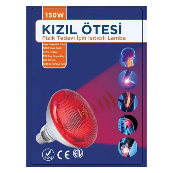 150w Kızılötesi (Infrared) Isıtıcılı Fizik Tedavi Lambası (Kırmızı Işık) E27 (Kalın Duy) ( Lisinya ) - Görsel 6