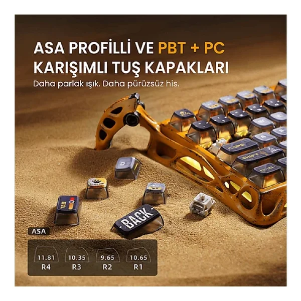 Gravastar Mercury K1 Pro Sarı RGB %75 Tkl X Kailh Switch Kablolu/Kablosuz Mekanik Oyuncu Klavyesi - Görsel 5