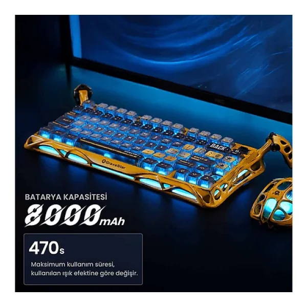 Gravastar Mercury K1 Pro Sarı RGB %75 Tkl X Kailh Switch Kablolu/Kablosuz Mekanik Oyuncu Klavyesi - Görsel 6