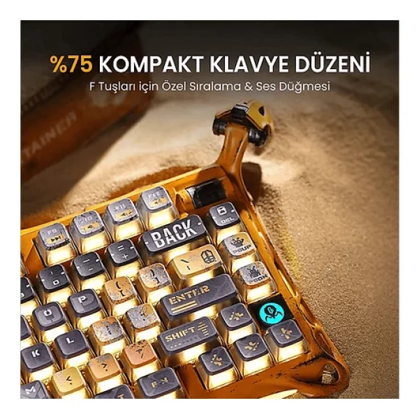 Gravastar Mercury K1 Pro Sarı RGB %75 Tkl X Kailh Switch Kablolu/Kablosuz Mekanik Oyuncu Klavyesi - Görsel 3