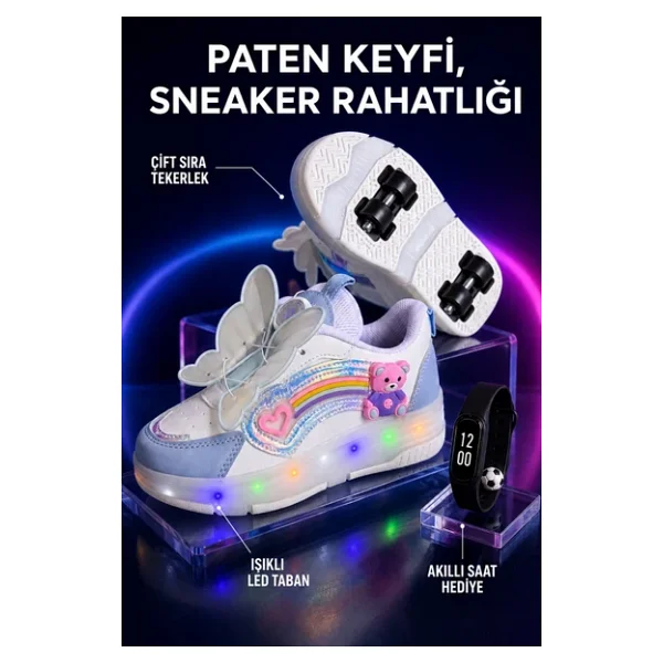 Muggo Colourful Çocuk Işıklı Patenli Tekerlekli Sneaker Spor Ayakkabı - Görsel 8
