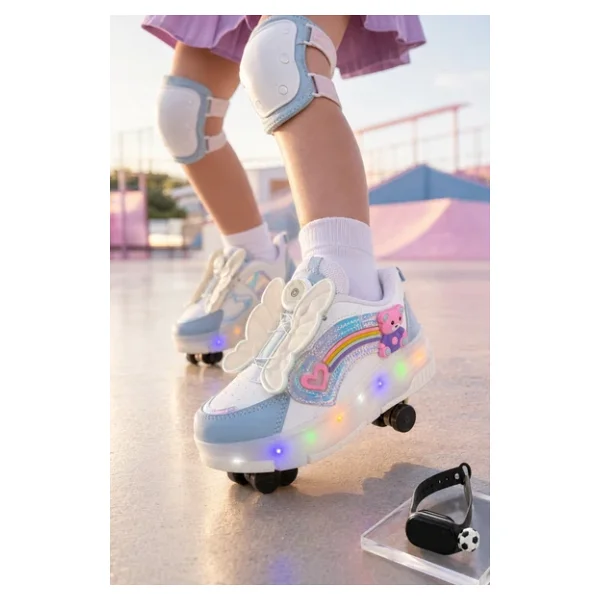 Muggo Colourful Çocuk Işıklı Patenli Tekerlekli Sneaker Spor Ayakkabı - Görsel 7