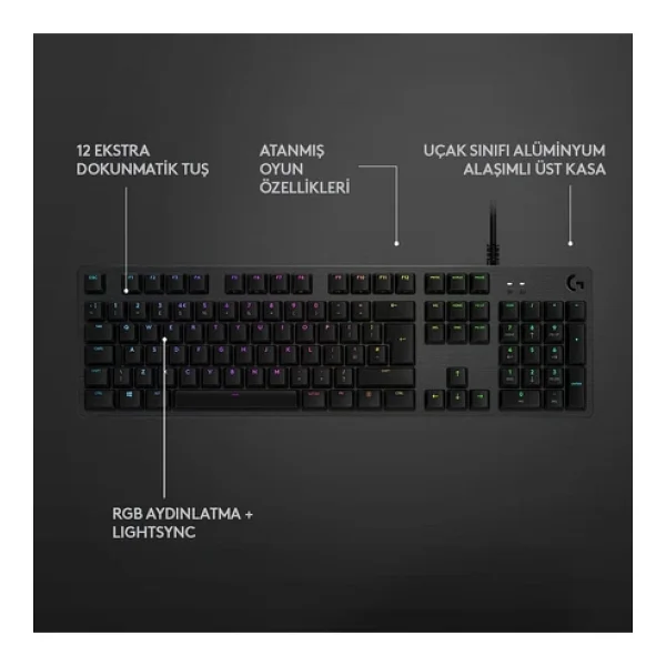 Logitech G512 Carbon 920-008947 RGB Clicky Switch Kablolu Mekanik Oyuncu Klavyesi - Görsel 3