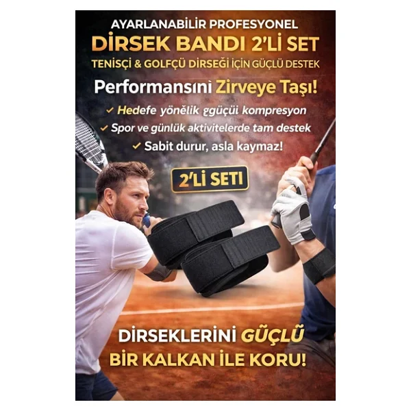 2Li Set Ortopedik Epikondilit Bandı Sporcu Golfçü Tenisçi Dirseği Bandajı Sağ Sol Uyumlu Standart
