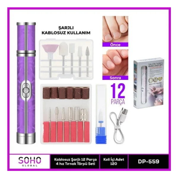 Şarjlı 12 Başlıklı Manikür Seti - Görsel 4