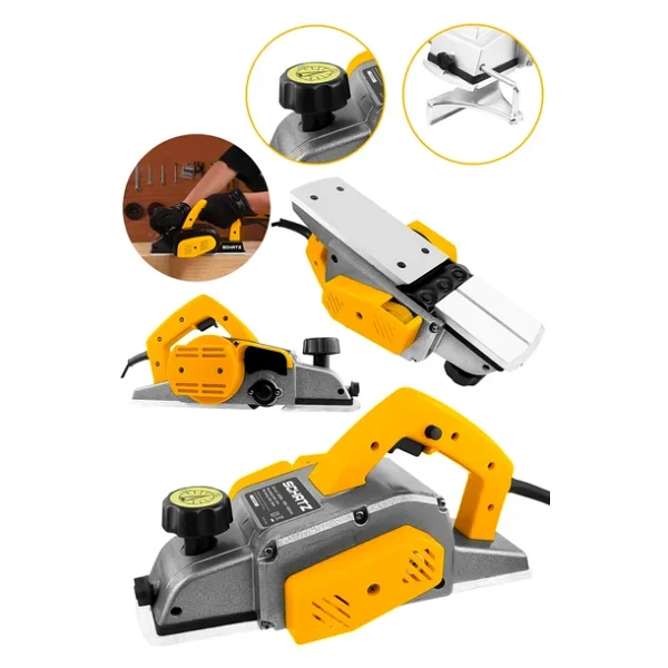 Schatz 800w Sjs Metal Şanzıman Bakır Sargı Motor Çift Bıçaklı Planya Rende Makinesi Sarı - Görsel 2