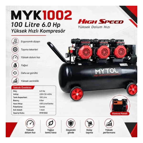 Mytol Myk1002 6 Hp Yüksek Hızlı 100 Lt Kompresör - Görsel 2