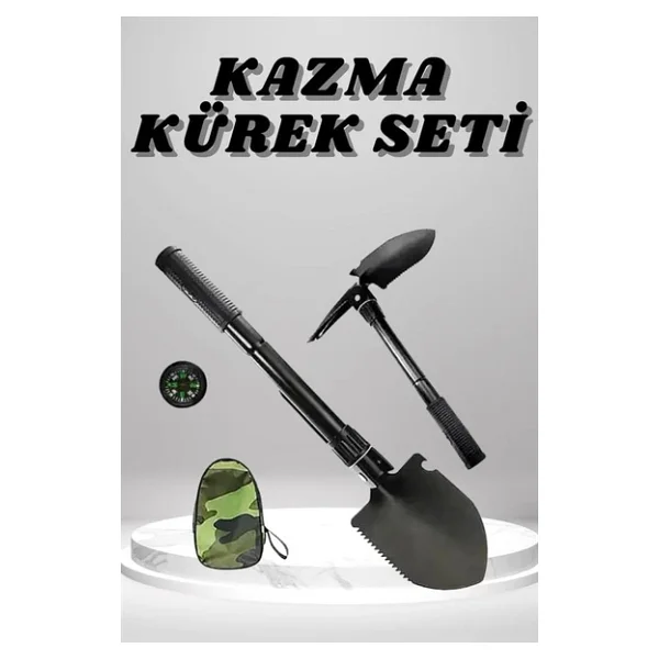 Kazma Kürek Seti Pusulalı Katlanır Portatif Kazma Kürek Seti Çok Fonksiyonlu Katlanabilir - Görsel 3
