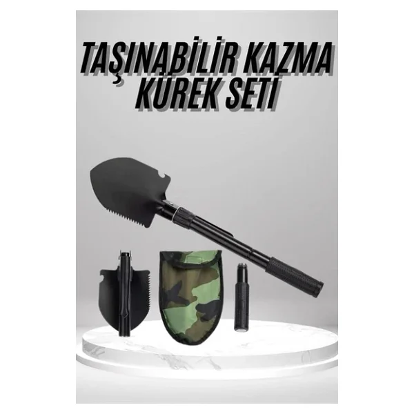 Pusulalı Katlanabilen Portatif Çantalı Mini Kazma Kürek Seti - Görsel 3