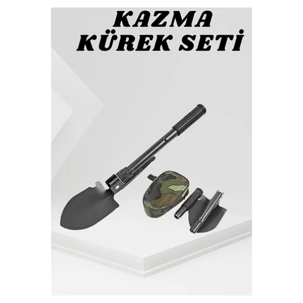 Katlanabilir Kamp Küreği Küçük Kazma Kürek Seti Pusulalı - Görsel 4