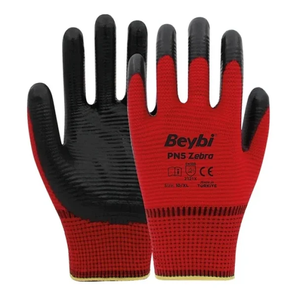 Beybi Pn5 Zebra Polyester Örme Nitril İş Eldiveni - Görsel 2