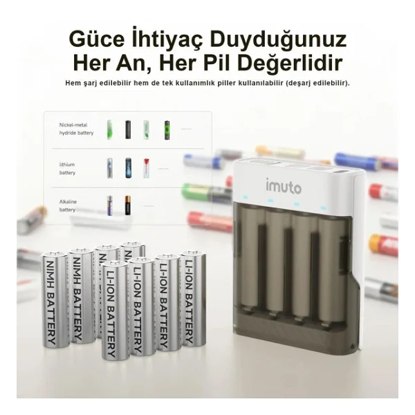 Imuto 3600mwh Aa Şarj Edilebilir Pil + Power Case Şarj Kiti (4'lü Paket) - Görsel 6