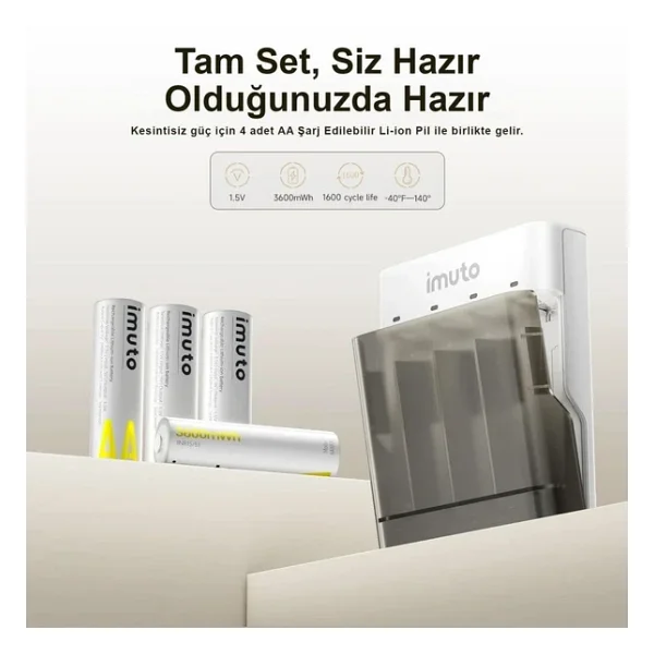 Imuto 3600mwh Aa Şarj Edilebilir Pil + Power Case Şarj Kiti (4'lü Paket) - Görsel 4
