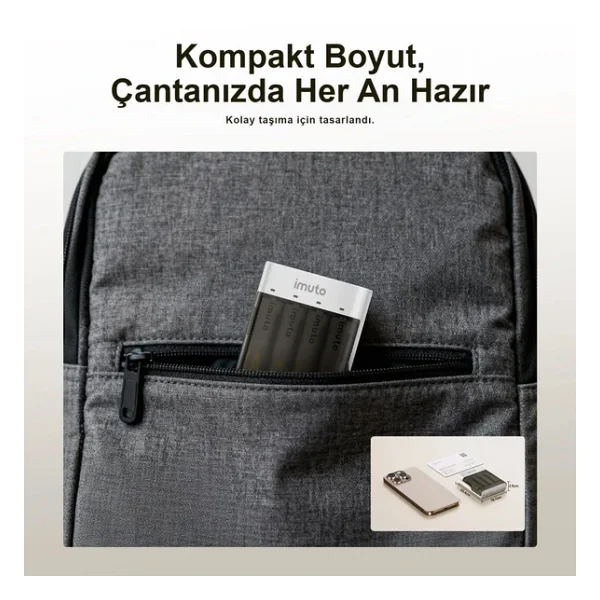 Imuto 3600mwh Aa Şarj Edilebilir Pil + Power Case Şarj Kiti (4'lü Paket) - Görsel 7